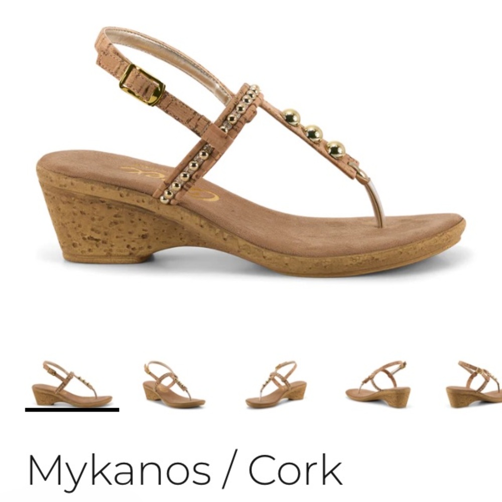 Onex Tan Cork Wedge Sandal with Gold Accents style Mykonos size 8 NEW